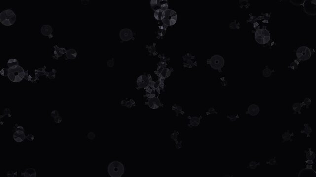 Abstract organic cells multiplying in dark fluid with subtle light particles during scientific research