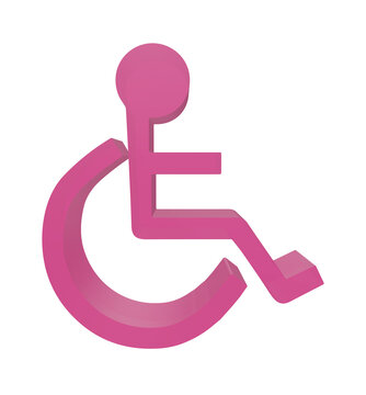 Pink 3d disability access symbol icon representing wheelchair user accessibility features shown as high quality graphic isolated on transparent background