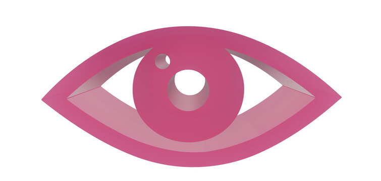 Minimalist pink eye shape 3d icon graphic design element representing vision or sight concept isolated on transparent background isolated on transparent background