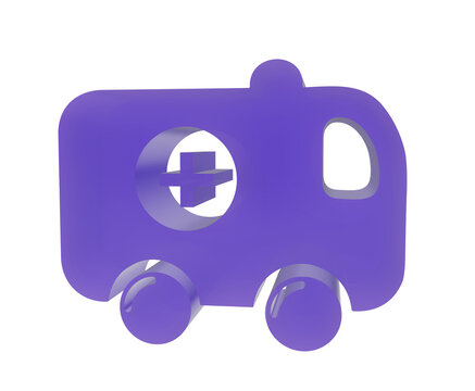 Purple medical ambulance vehicle 3d icon graphic design element representing emergency healthcare services visual isolated on transparent background for web projects
