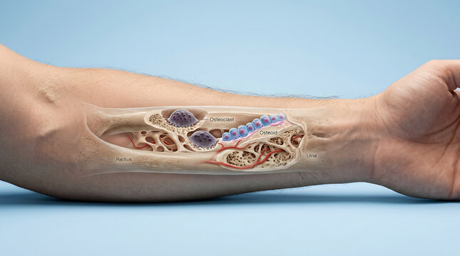 Anatomical Diagram of Bone Remodeling Process in Human Forearm with