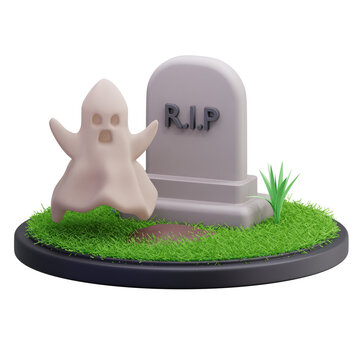 3D ghost Halloween Tombstone haunting graveyard burial ground site