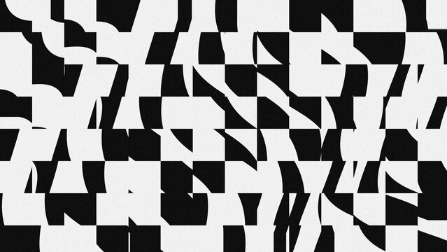 Distorted black and white checkered geometric abstract background vector.