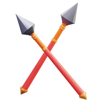 3D medieval Crossed Spear Weaponry for Warrior Battle and Fantasy Combat