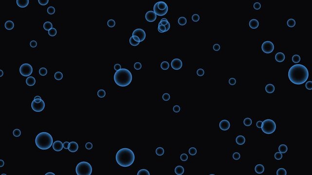 Blue Bubbles Ascending in Dark Water with Subtle Light Refraction and Copy Space