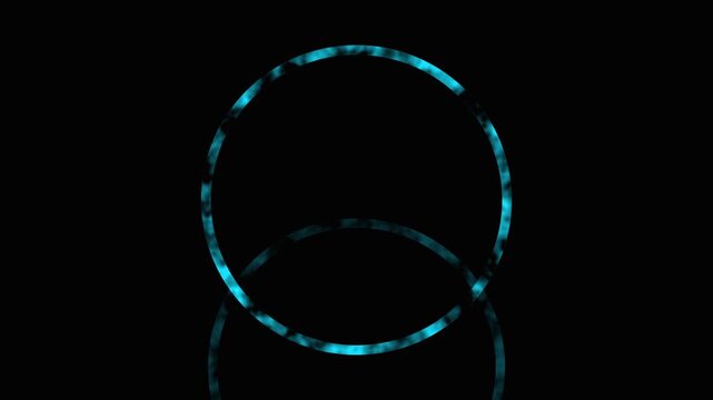 Glowing blue circles with subtle distortion float in darkness with soft reflections