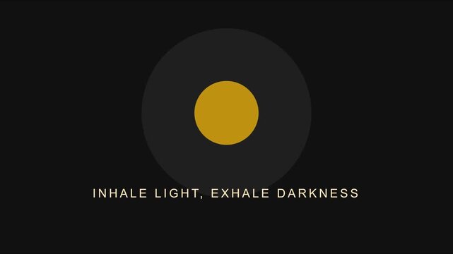 Inhale light exhale darkness: minimalist zen animation with pulsing golden circle for mindfulness and meditation backgrounds 4k