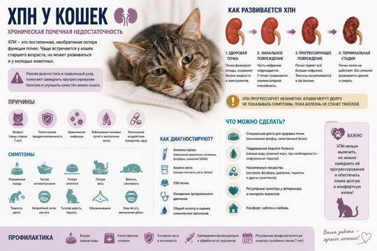 Chronic Kidney Disease in Cats Infographic with Symptoms, Stages and Care
