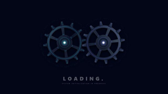 4K Futuristic Mechanical Gears Loading Screen Motion Graphic Loop with Neon HUD