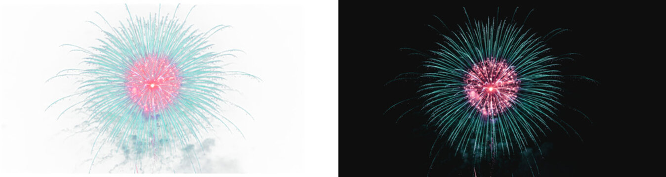 Blue and orange fireworks explosion isolated on transparent background