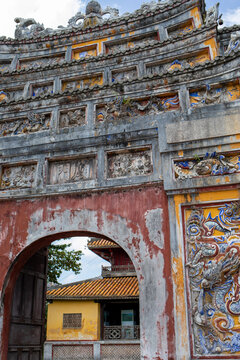 Mieu Mon Gate, entryway to The Mieu, a royal ancestral shrine for Vietnam's emperors in the Imperial City of Hue.	