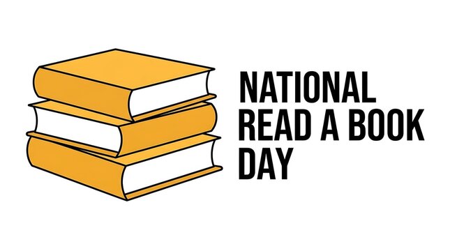 National Read A Book Day illustration, vector of stacked orange books and text, literacy promotion logo, education and reading symbol for library events