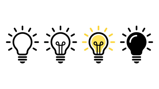 Lamp line icon set. Idea lamp icon collection. Flat style - stock vector.