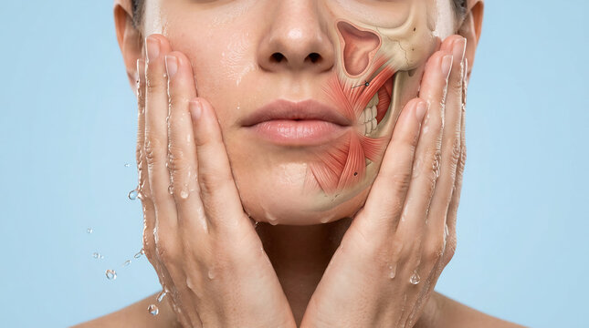 Close-up of person washing face with water