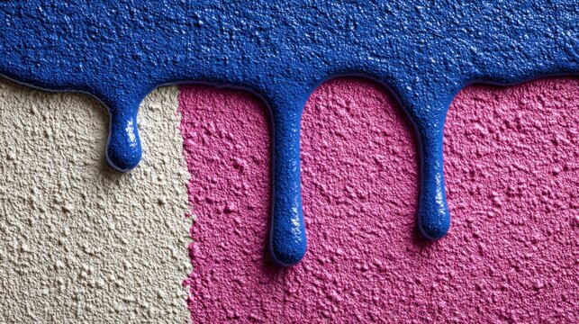 Abstract paint dripping on textured background color blocks concept