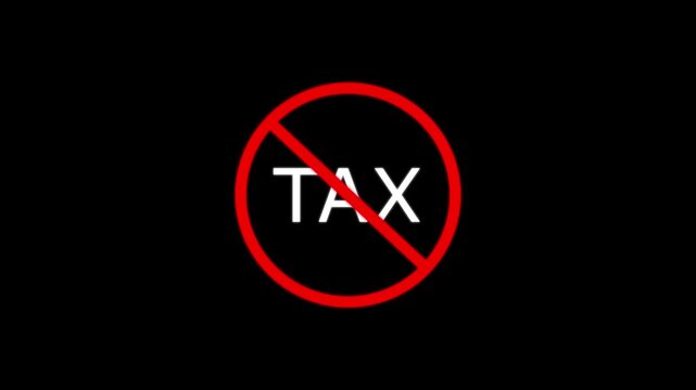 3d tax word glowing on black background for financial concept and business theme