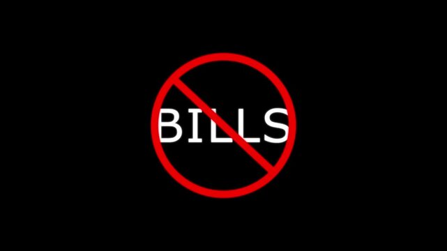 prohibition of expenses and invoices sign. free from payment obligations symbol. end bills red circle slash graphic for video editing. warning against high costs and spending