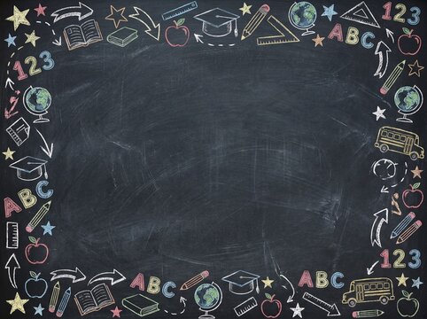 Chalk ABC 123 School Border &mdash; Numbers Letters Doodle Blackboard Frame