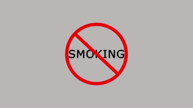 No smoking text sign, stop using cigarette and tobacco, warning on white background, simple animation video, copy space for text 4k video.