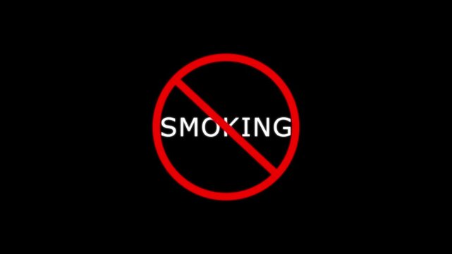 No smoking text sign, stop using cigarette and tobacco, warning on white background, simple animation video, copy space for text 4k video.