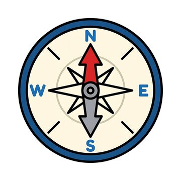 Close up of a compass showing north south east and west directions for navigation