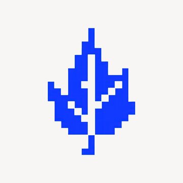 Pixelated blue leaf illustration.