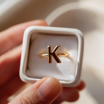Gold initial K ring in box