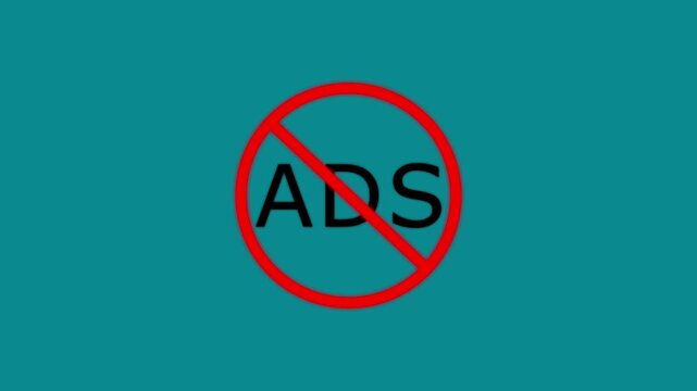 No ADS icon. Red circle with stop ads icon. not allowed sign icon animation
