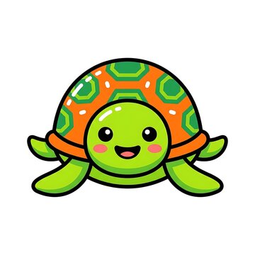 Cute Pixel Art Turtle Character with Orange and Green Shell
