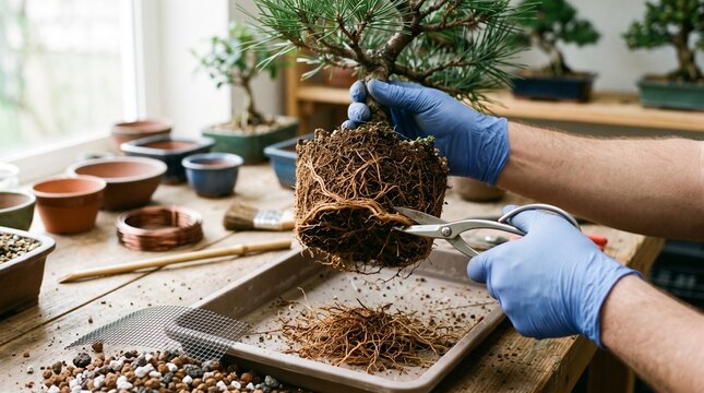 Bonsai root trimming