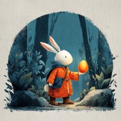 Obraz premium Whimsical rabbit discovers glowing egg.