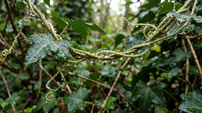 dew drops on vines