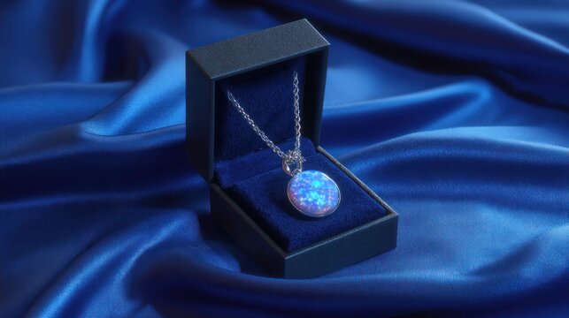 Silver necklace with blue opal pendant