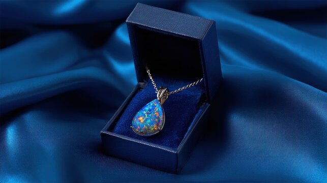 Opal pendant necklace in blue box