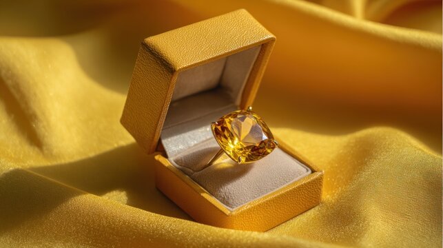 Citrine ring in yellow box