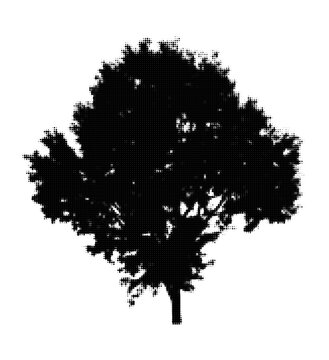 Black silhouette tree with falling leaves illustration