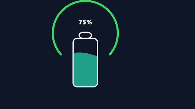 75% battery charge status indicator animation, digital power level for ui 4k 75 percent