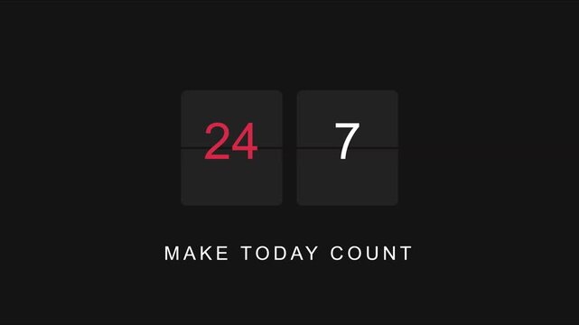 24/7 flip clock animation with make today count motivational quote for business productivity and time management concepts 4k