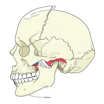 Line drawing of human brain anatomy side view.