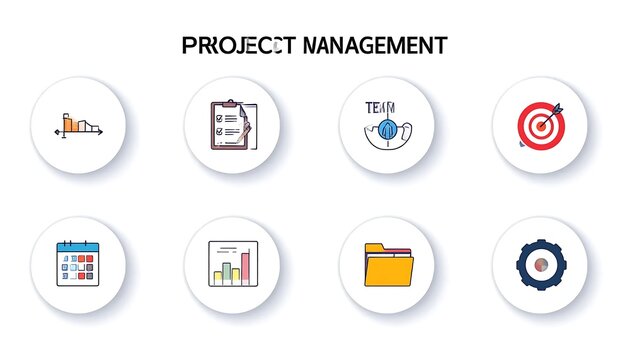 Project management tools and documents flat icons.