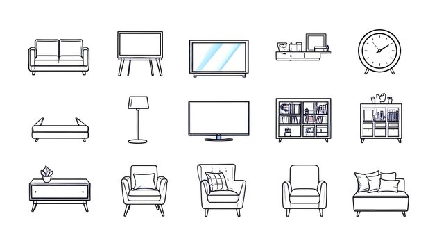 Minimalist line art collection of various vehicles.