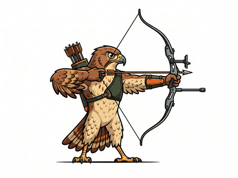 Anthropomorphic Hawk Archer Aiming a Modern Compound Bow