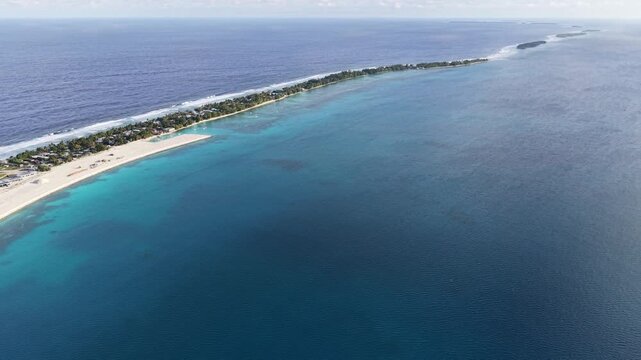 Aerial view from southern Fongafale toward central Funafuti Atoll, Tuvalu