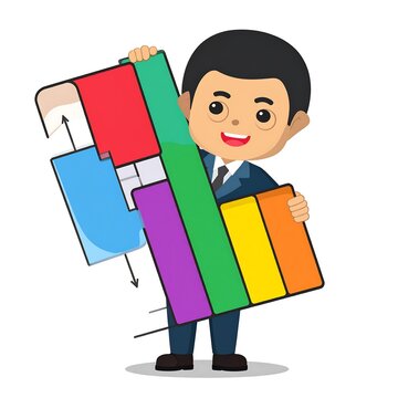 Business professional holding colorful folders and papers.