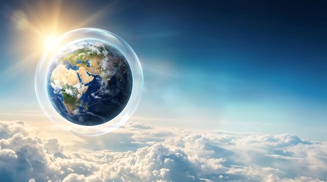 World Ozone Day concept with Earth protected by a bubble in the sky