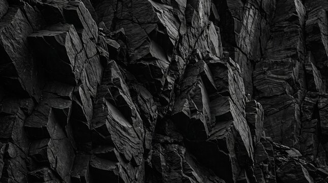 Rugged Dark Basalt Rock Texture Featuring Sharp Geometric Fractures and Deep Natural Stone Shadows for Backgrounds