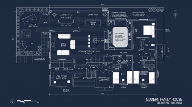 Modern Family House Floor Plan Blueprint