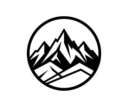 Mountain Peaks Circle Badge Vector Icon Outdoor Logo
