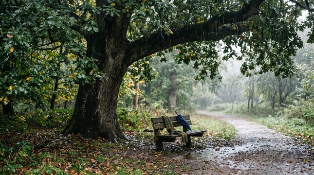 Rainy oak tree