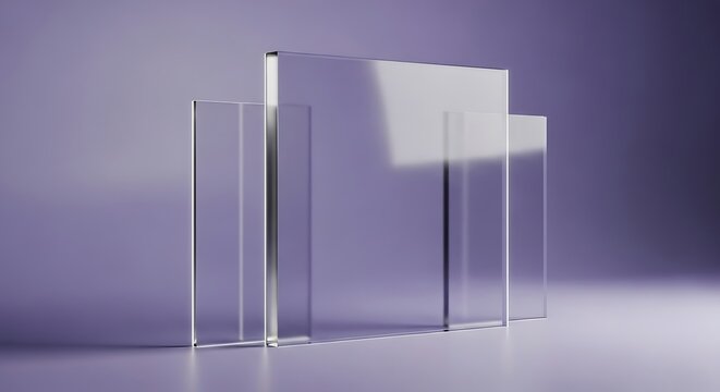 Set of clear glass rectangles and squares on light background